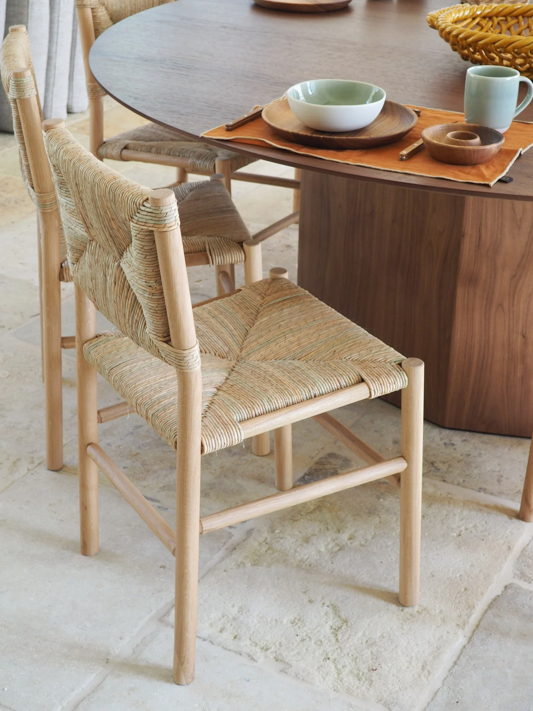 Rush-seat chair and table setting — Montjoie